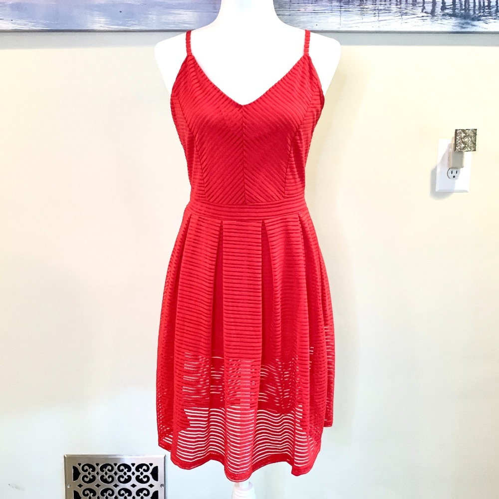 Red Sleeveless Sheer Layered Dress - Picture 2 of 7